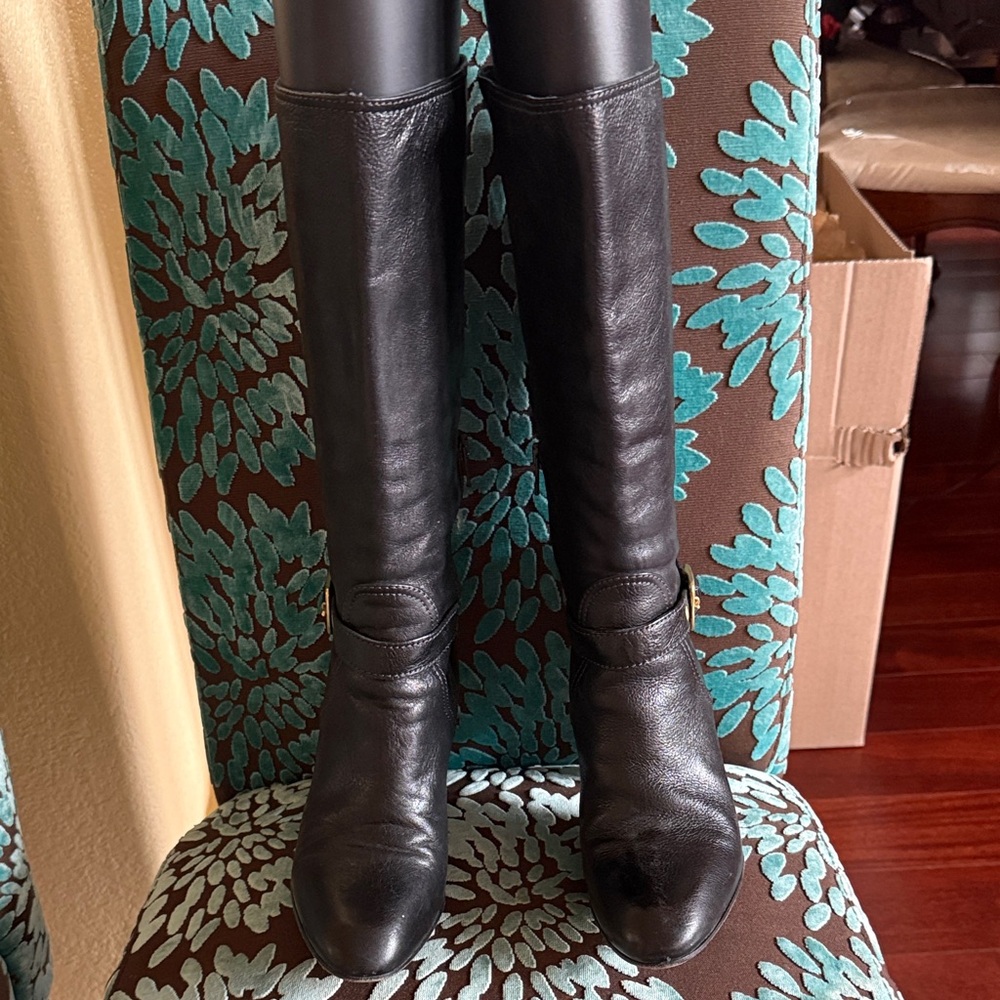 Coach Black Leather Heeled Boots